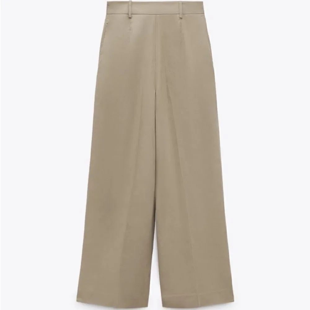 Zara Linen Blend Pants Taupe Brown
